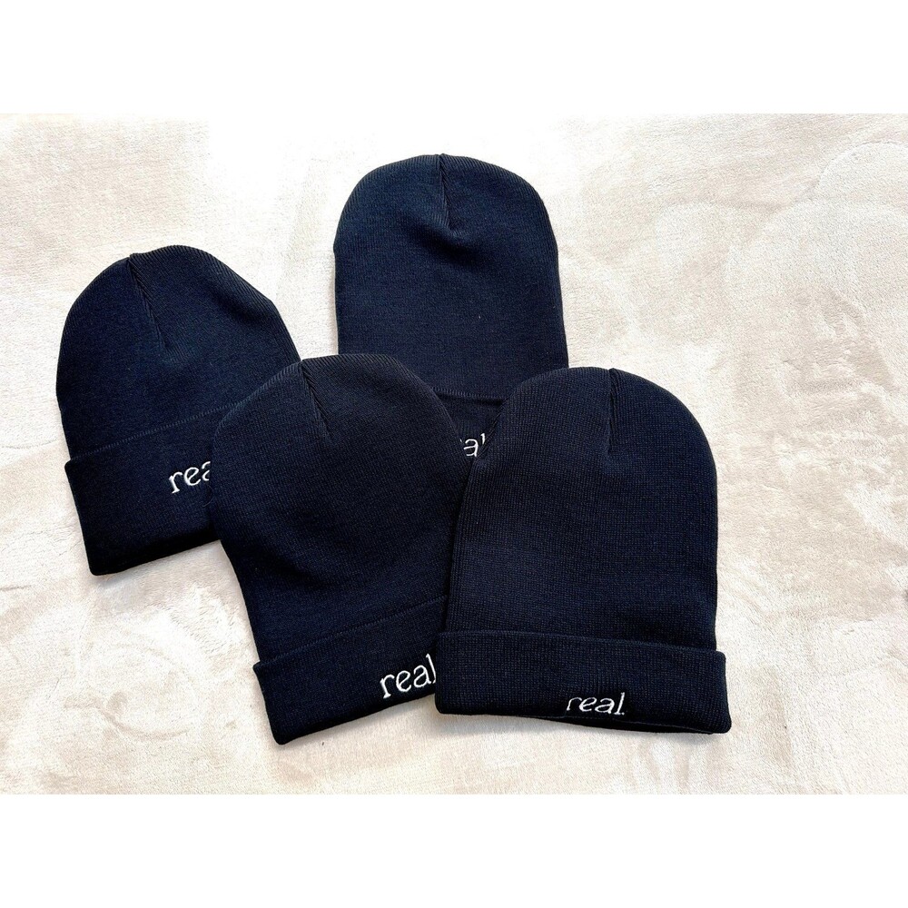 Bundle of 4 Black Beanies with "real" embroidered